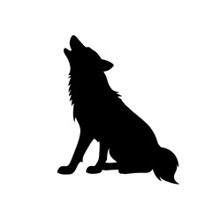 Minimalist black silhouette of a howling wolf on white background