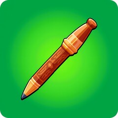 An vibrant image of a brown pen with intricate carvings. The background is a gradient green color, adding depth and contrast.