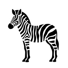 Minimalist black silhouette of a zebra with distinctive stripes on white background