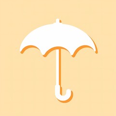 An retro image of a white umbrella with a bold outline. The background is a sand beige color, adding depth and contrast.