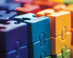 Colorful Interlocking Puzzle Blocks Close Up Abstract