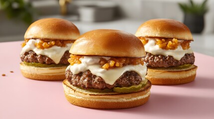 Gourmet Mini Cheeseburgers with Crispy Onions and Creamy Sauce