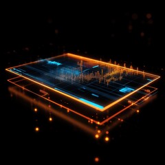 A glowing holographic digital interface floating in darkness, showcasing futuristic technology concepts.