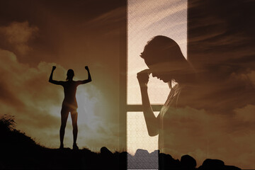 Woman suffering from depression,  sadness, mental health, difficulties, finding strength, courage over coming fear 