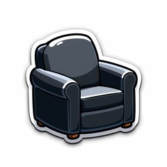An vibrant image of a black chair with a bold outline. The background is a metallic silver color, adding depth and contrast.