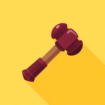An minimalistic image of a maroon hammer with a glossy coating. The background is a vibrant yellow color, adding depth and contrast.