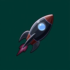 An ornate image of a black rocket with a glossy coating. The background is a forest green color, adding depth and contrast.