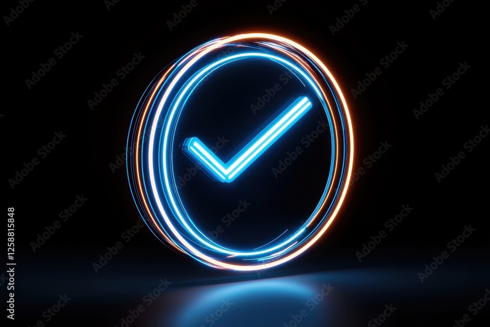 Aufkleber business branding in automated. glowing check mark in a circular neon design against a dark backgrou