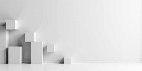 Abstract Minimalist White Cuboid Composition Against a Blank Wall