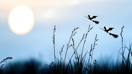 Obraz premium Silhouette of Grass at Sunset