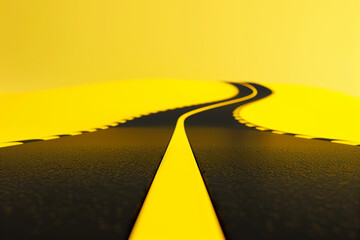 Asphalt road with yellow lines. 3d rendering. highway concept. Copy space. Generative AI