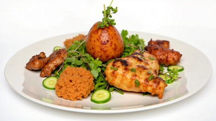 Gourmet Grilled Chicken Breast with Roasted Vegetables and Dumpling