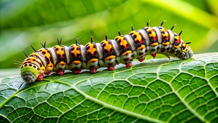 Fototapeta premium Colorful Caterpillar on a Green Leaf