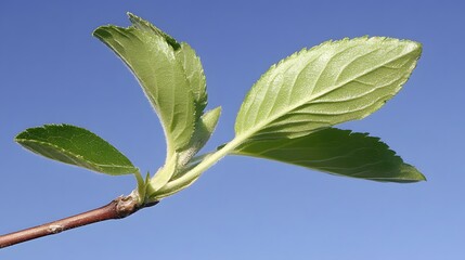 Vibrant Green Spring Leaves Against Blue Sky