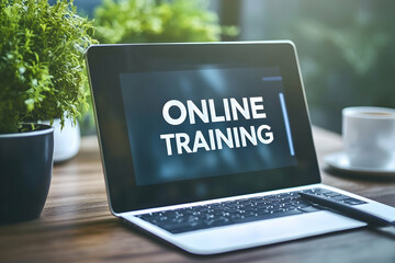 Tablet displaying "ONLINE TRAINING" text for modern e-learning