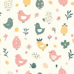 illustration of a bird sitting on a tree branch, pastel colors, spring style