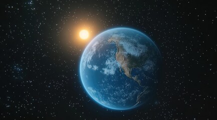 Fototapeta premium Earth and Sun Viewed From Space Showing North America