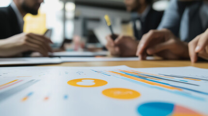 Fototapeta premium Professional business team working on a project together in the office Using innovation economic growth charts and network connections to accompany the data. in analyzing future trends