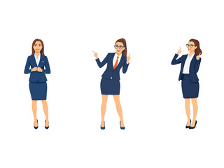 Fototapeta premium A Collection of Flat Illustration Businesswoman Doing Different Actions, Isolated on Transparent Background.