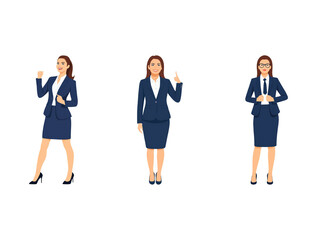 Obraz premium A Collection of Flat Illustration Businesswoman Doing Different Actions, Isolated on Transparent Background.