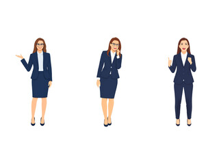 Fototapeta premium A Collection of Flat Illustration Businesswoman Doing Different Actions, Isolated on Transparent Background.