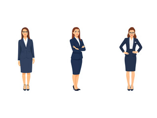 Obraz premium A Collection of Flat Illustration Businesswoman Doing Different Actions, Isolated on Transparent Background.