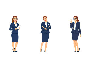 Fototapeta premium A Collection of Flat Illustration Businesswoman Doing Different Actions, Isolated on Transparent Background.