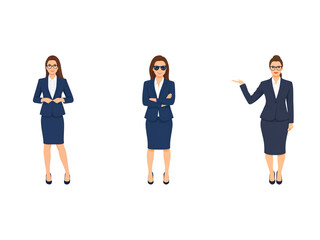 Obraz premium A Collection of Flat Illustration Businesswoman Doing Different Actions, Isolated on Transparent Background.