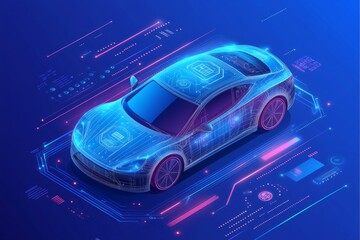 Futuristic car with digital interface;  displaying advanced technology