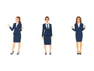 A Collection of Flat Illustration Businesswoman Doing Different Actions, Isolated on Transparent Background.