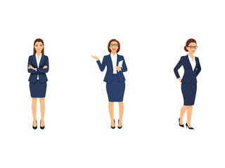 Fototapeta premium A Collection of Flat Illustration Businesswoman Doing Different Actions, Isolated on Transparent Background.