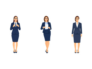 Fototapeta premium A Collection of Flat Illustration Businesswoman Doing Different Actions, Isolated on Transparent Background.
