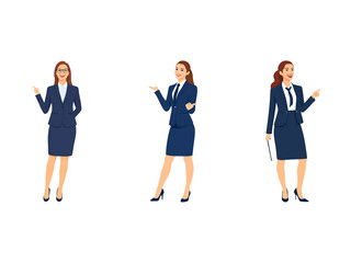 Obraz premium A Collection of Flat Illustration Businesswoman Doing Different Actions, Isolated on Transparent Background.