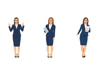 Fototapeta premium A Collection of Flat Illustration Businesswoman Doing Different Actions, Isolated on Transparent Background.
