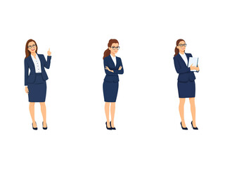 Fototapeta premium A Collection of Flat Illustration Businesswoman Doing Different Actions, Isolated on Transparent Background.