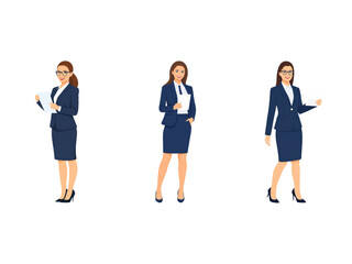 A Collection of Flat Illustration Businesswoman Doing Different Actions, Isolated on Transparent Background.