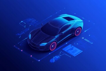 Futuristic Car Design with Digital Diagnostics Overlay