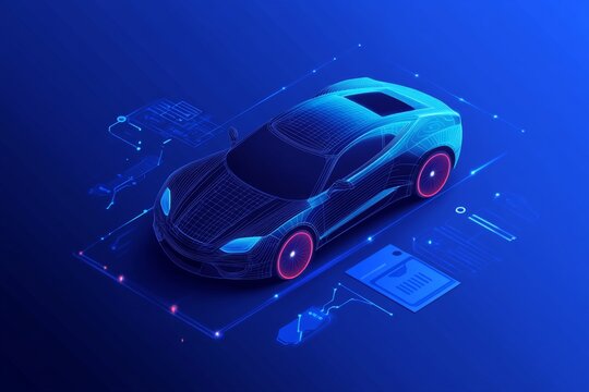 Futuristic Car Design with Digital Diagnostics Overlay - Powered by Adobe