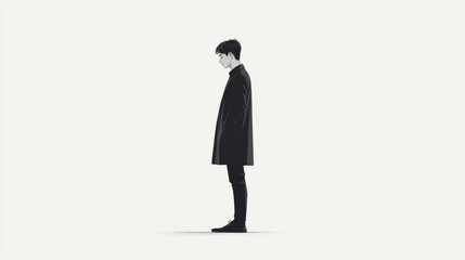 Obraz premium Pensive man, coat, minimalist, white background, solitude