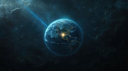 Obraz premium Earth Illuminated At Night From Space With A Comet