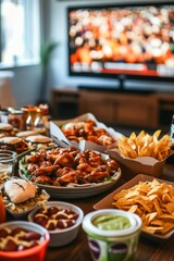 Large buffet table full of food and drinks, perfect for a party