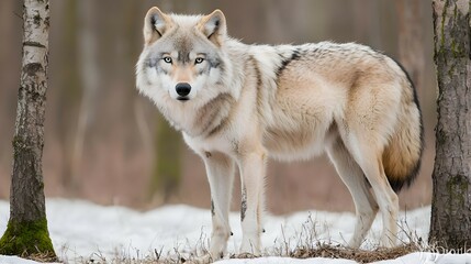 Fototapeta premium Gray Wolf in Snowy Winter Forest