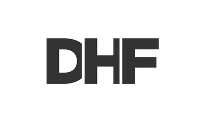 DHF logo design template with strong and modern bold text. Initial based vector logotype featuring simple and minimal typography. Trendy company identity.