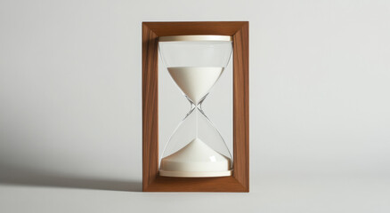 Sand flows steadily in the hourglass, marking the passage of time in a clean, simple environment filled with tranquility