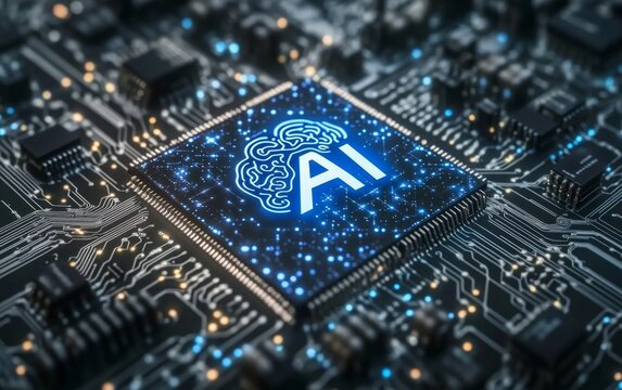 AI chip glowing brain circuit board technology