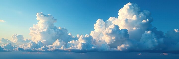 Dramatic panoramic view of dynamic cloud formations against a deep blue sky , powerful, texture, image