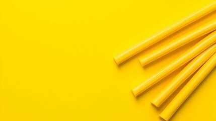 Obraz premium Four Yellow Ribbed Drinking Straws On Bright Yellow Background