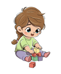 Ni&ntilde;a jugando con coloridos bloques de construcci&oacute;n