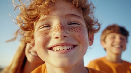 close-up of a child with freckles smiling