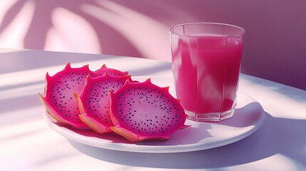 White and Red Dragon Fruit Slices Arranged Alternately